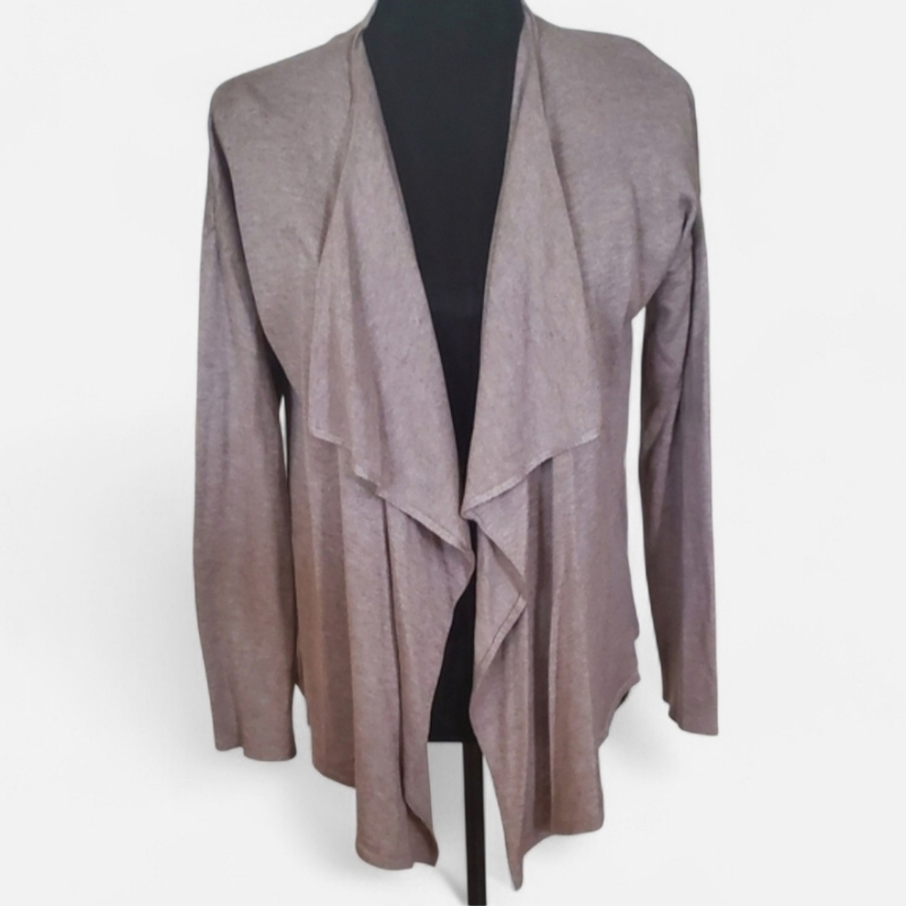 H&M Basic waterfall cardigan, lightweight, long sleeve, taupe brown sz S